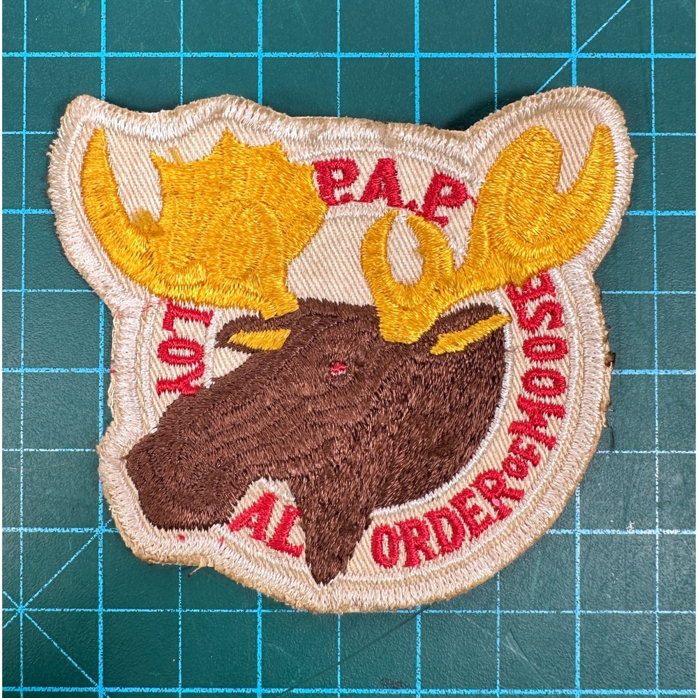 Vintage Loyal Order of Moose PAP Embroidered Patch Fraternal Organization Brown